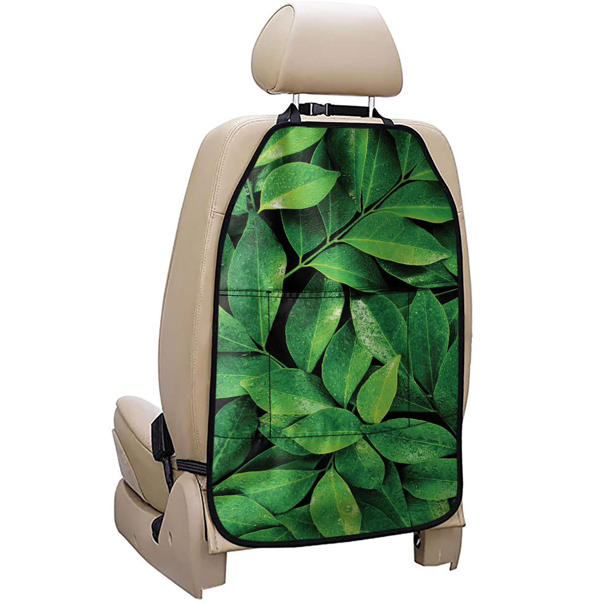 Fresh Green Leaf Print Car Seat Organizers