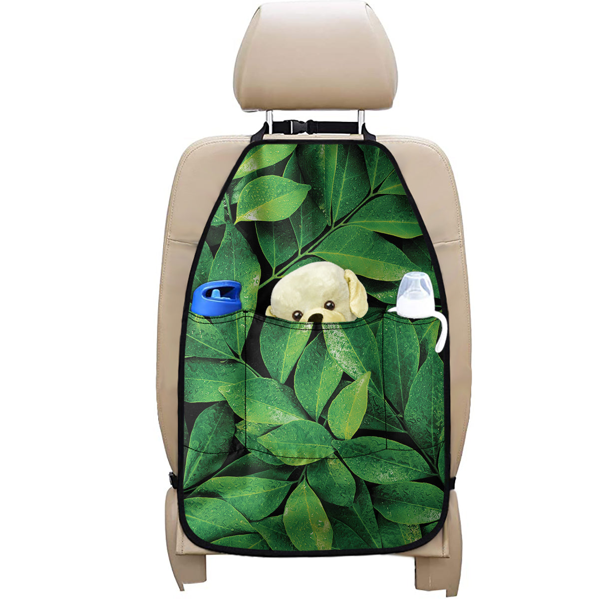 Fresh Green Leaf Print Car Seat Organizers