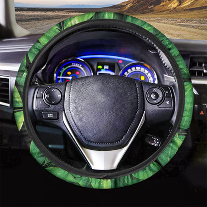 Fresh Green Leaf Print Car Steering Wheel Cover