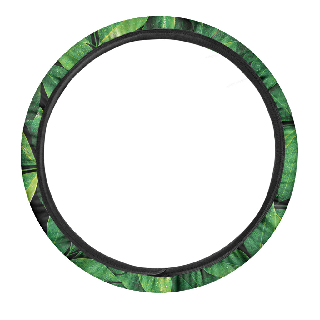 Fresh Green Leaf Print Car Steering Wheel Cover