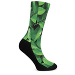 Fresh Green Leaf Print Crew Socks