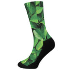 Fresh Green Leaf Print Crew Socks