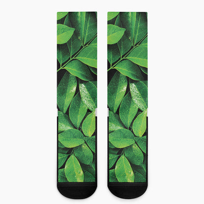 Fresh Green Leaf Print Crew Socks