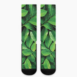 Fresh Green Leaf Print Crew Socks
