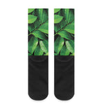 Fresh Green Leaf Print Crew Socks