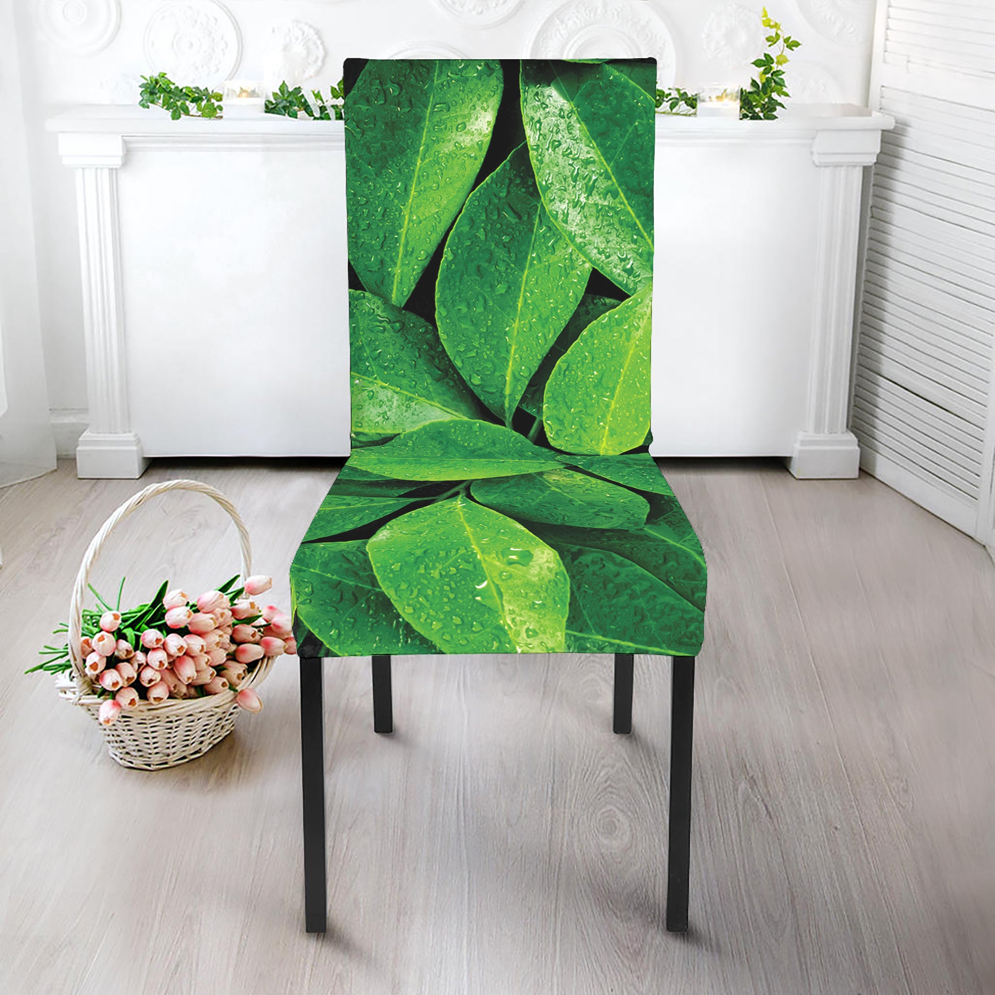 Fresh Green Leaf Print Dining Chair Slipcover