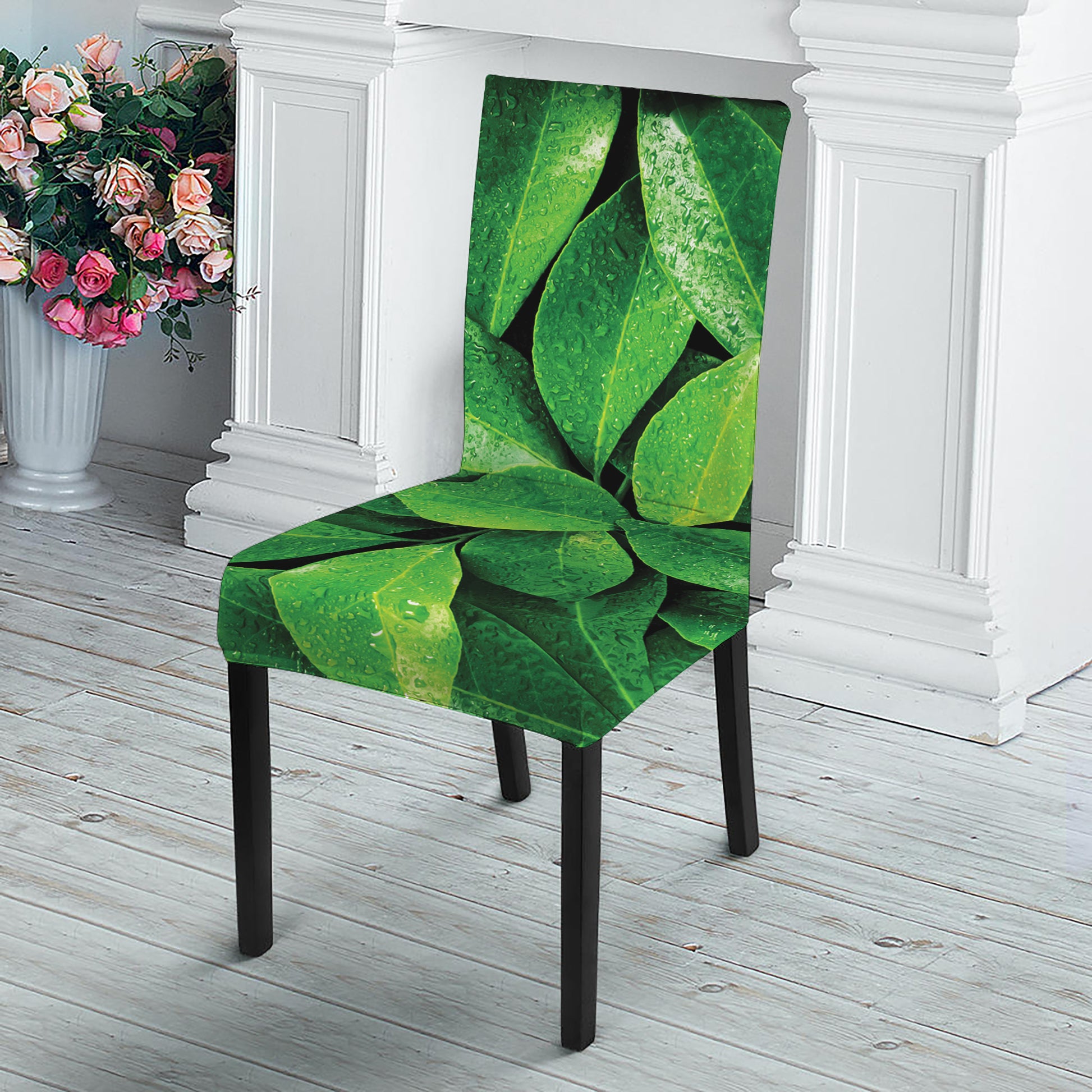 Fresh Green Leaf Print Dining Chair Slipcover