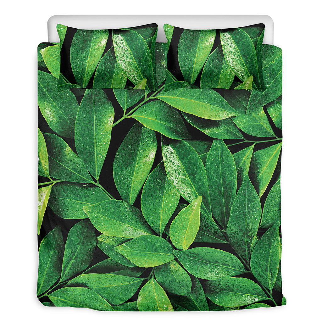 Fresh Green Leaf Print Duvet Cover Bedding Set