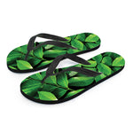 Fresh Green Leaf Print Flip Flops