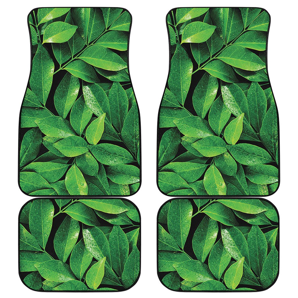Fresh Green Leaf Print Front and Back Car Floor Mats