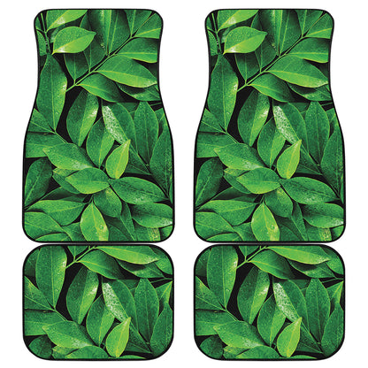 Fresh Green Leaf Print Front and Back Car Floor Mats