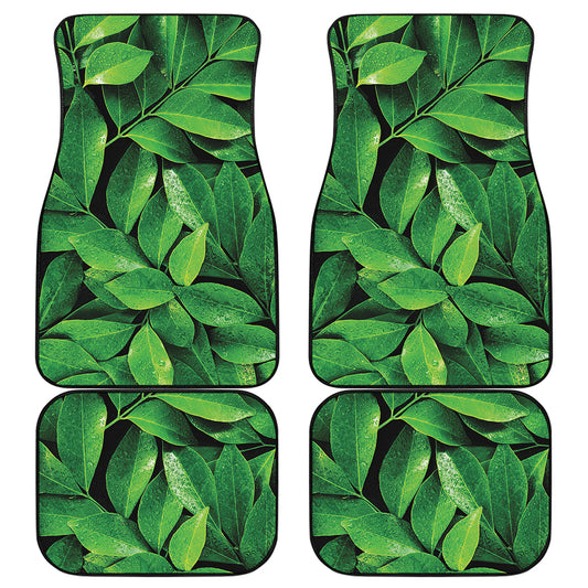 Fresh Green Leaf Print Front and Back Car Floor Mats