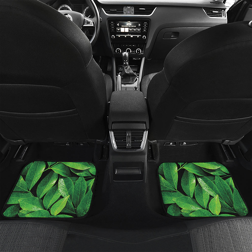 Fresh Green Leaf Print Front and Back Car Floor Mats