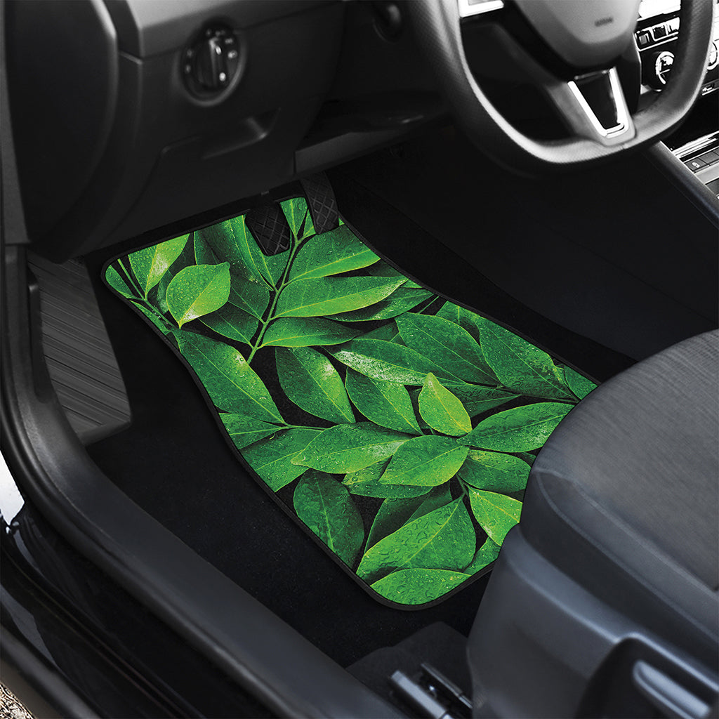 Fresh Green Leaf Print Front and Back Car Floor Mats