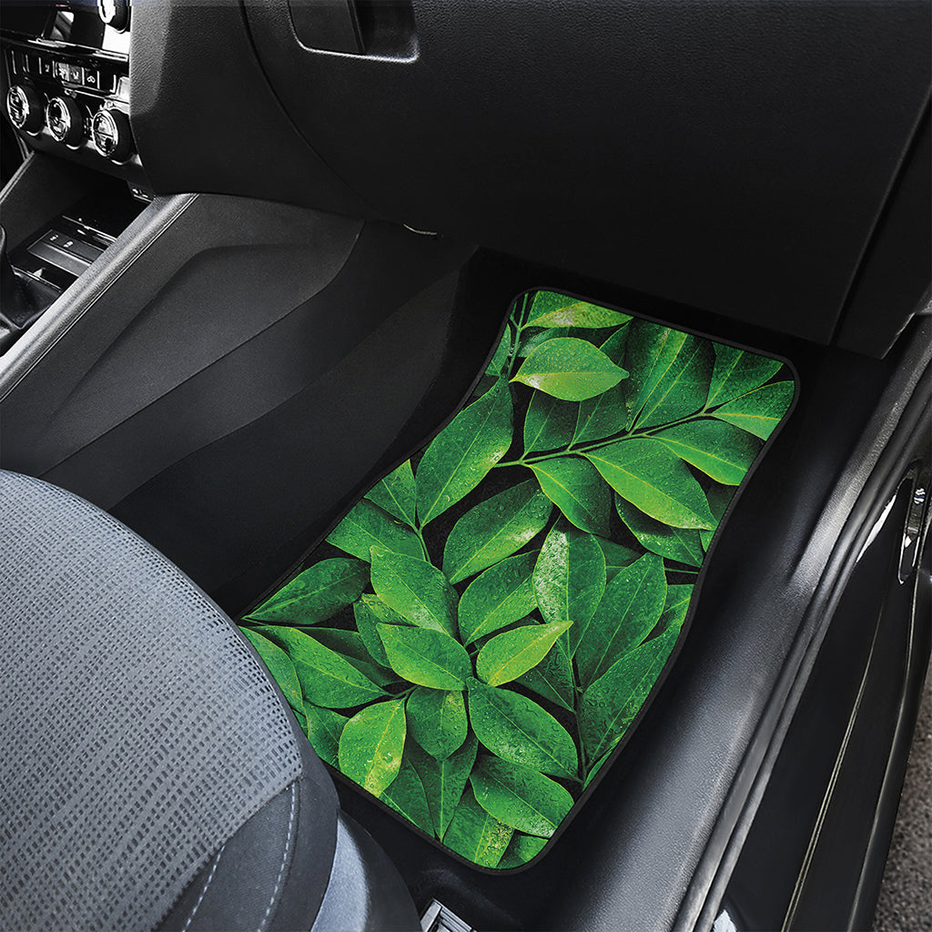 Fresh Green Leaf Print Front and Back Car Floor Mats