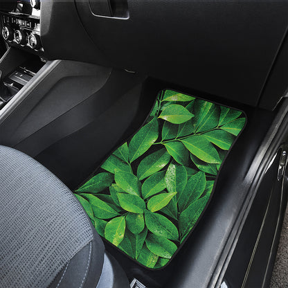 Fresh Green Leaf Print Front and Back Car Floor Mats