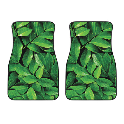 Fresh Green Leaf Print Front Car Floor Mats