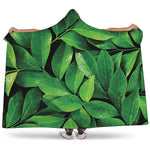 Fresh Green Leaf Print Hooded Blanket