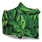 Fresh Green Leaf Print Hooded Blanket
