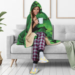 Fresh Green Leaf Print Hooded Blanket