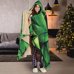 Fresh Green Leaf Print Hooded Blanket