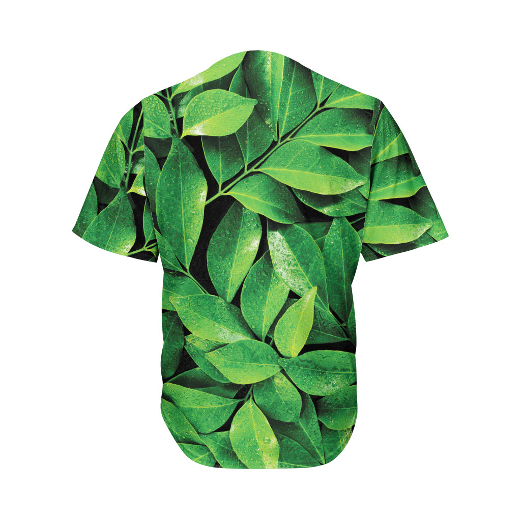Fresh Green Leaf Print Men's Baseball Jersey