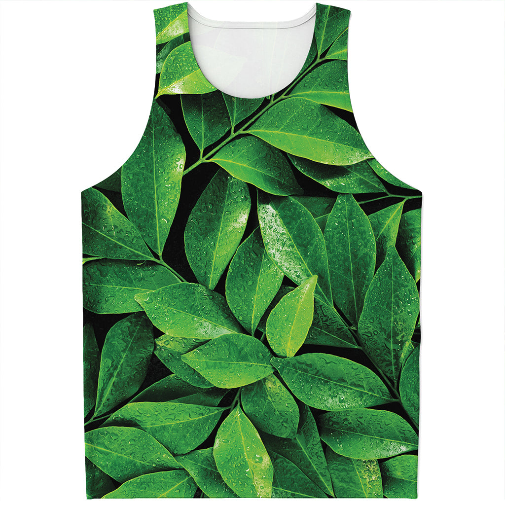Fresh Green Leaf Print Men's Tank Top