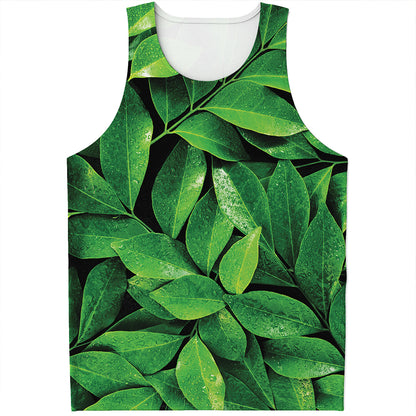 Fresh Green Leaf Print Men's Tank Top