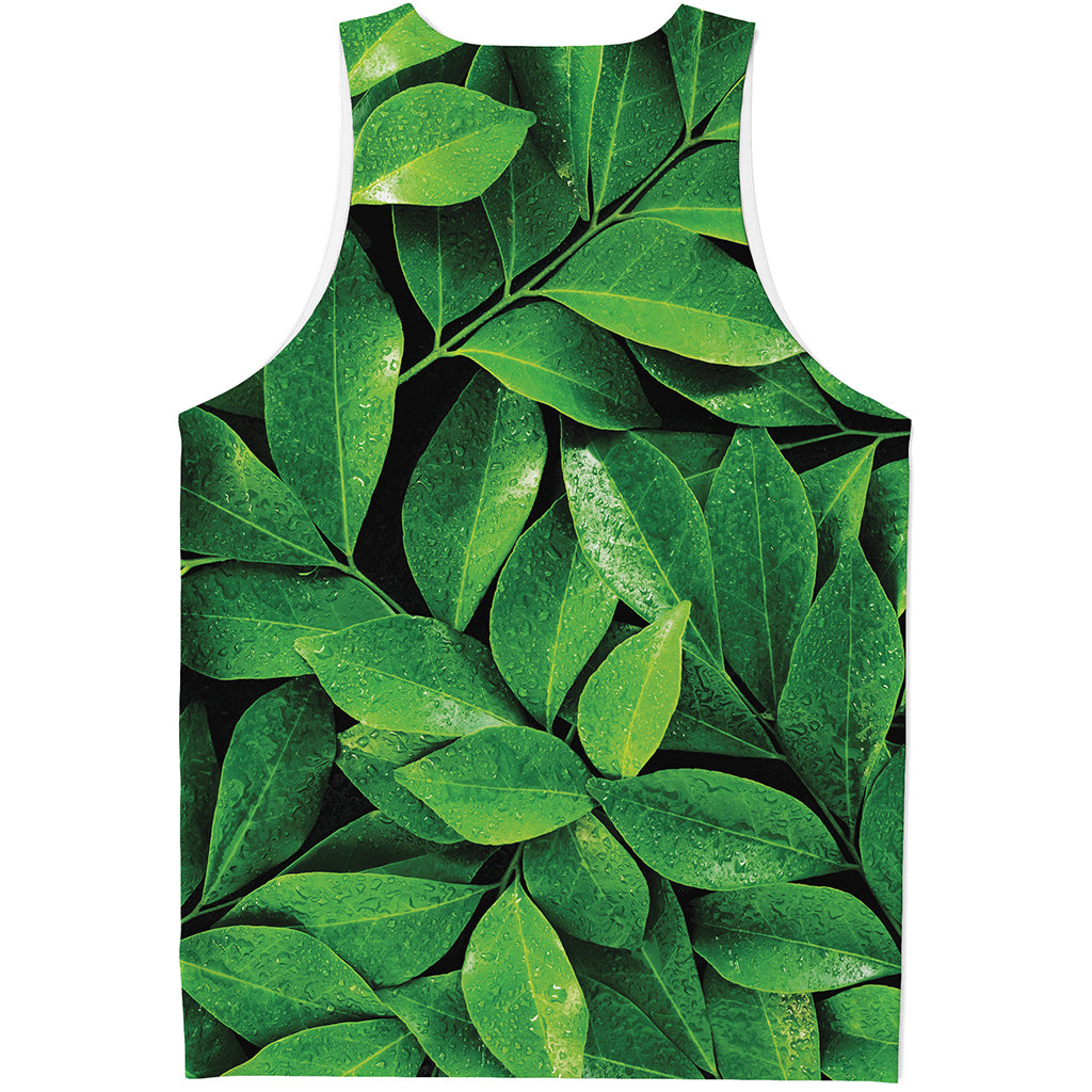 Fresh Green Leaf Print Men's Tank Top