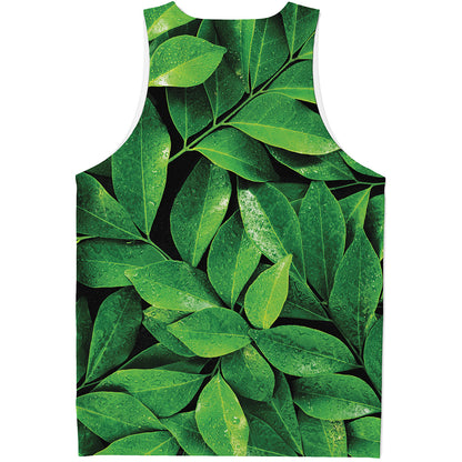 Fresh Green Leaf Print Men's Tank Top