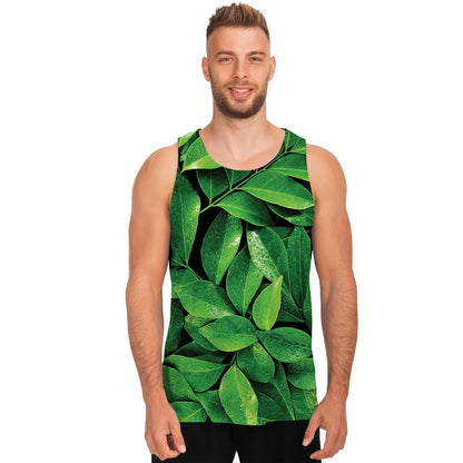 Fresh Green Leaf Print Men's Tank Top