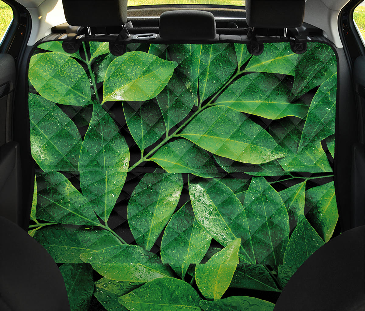 Fresh Green Leaf Print Pet Car Back Seat Cover