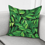 Fresh Green Leaf Print Pillow Cover