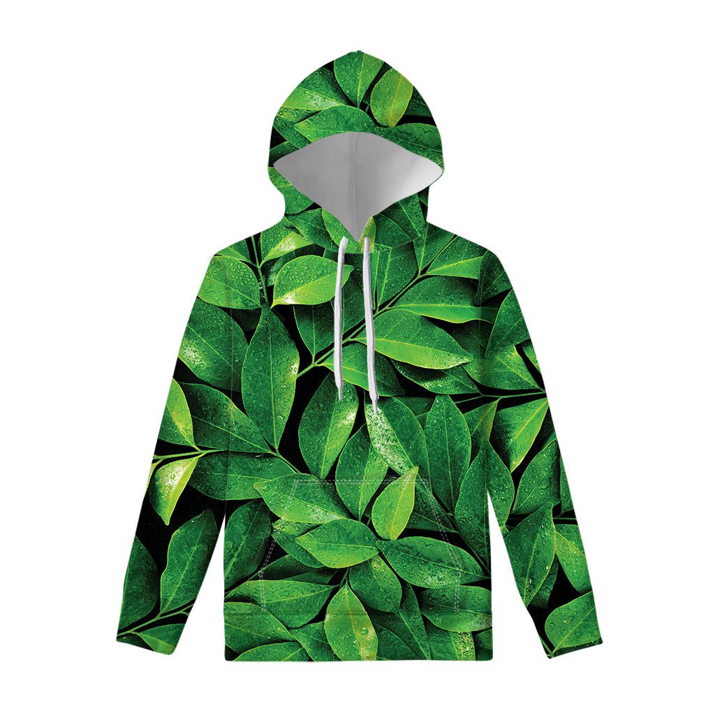 Fresh Green Leaf Print Pullover Hoodie