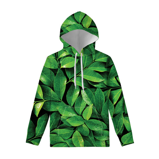 Fresh Green Leaf Print Pullover Hoodie