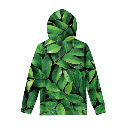 Fresh Green Leaf Print Pullover Hoodie