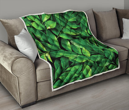 Fresh Green Leaf Print Quilt