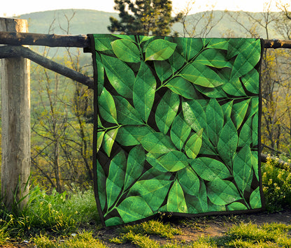 Fresh Green Leaf Print Quilt