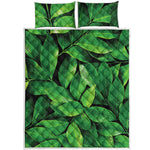 Fresh Green Leaf Print Quilt Bed Set