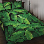 Fresh Green Leaf Print Quilt Bed Set