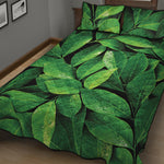 Fresh Green Leaf Print Quilt Bed Set
