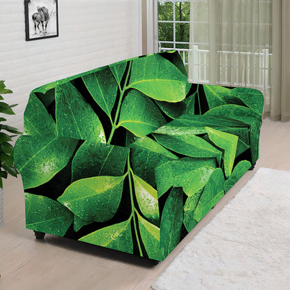 Fresh Green Leaf Print Sofa Cover