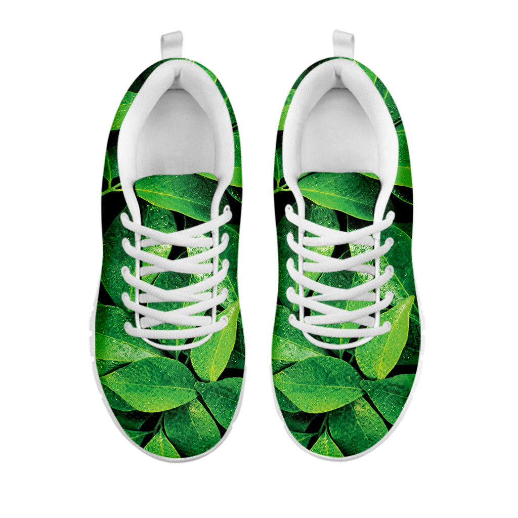 Fresh Green Leaf Print White Sneakers