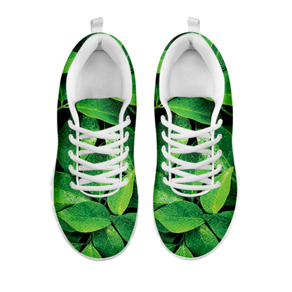 Fresh Green Leaf Print White Sneakers