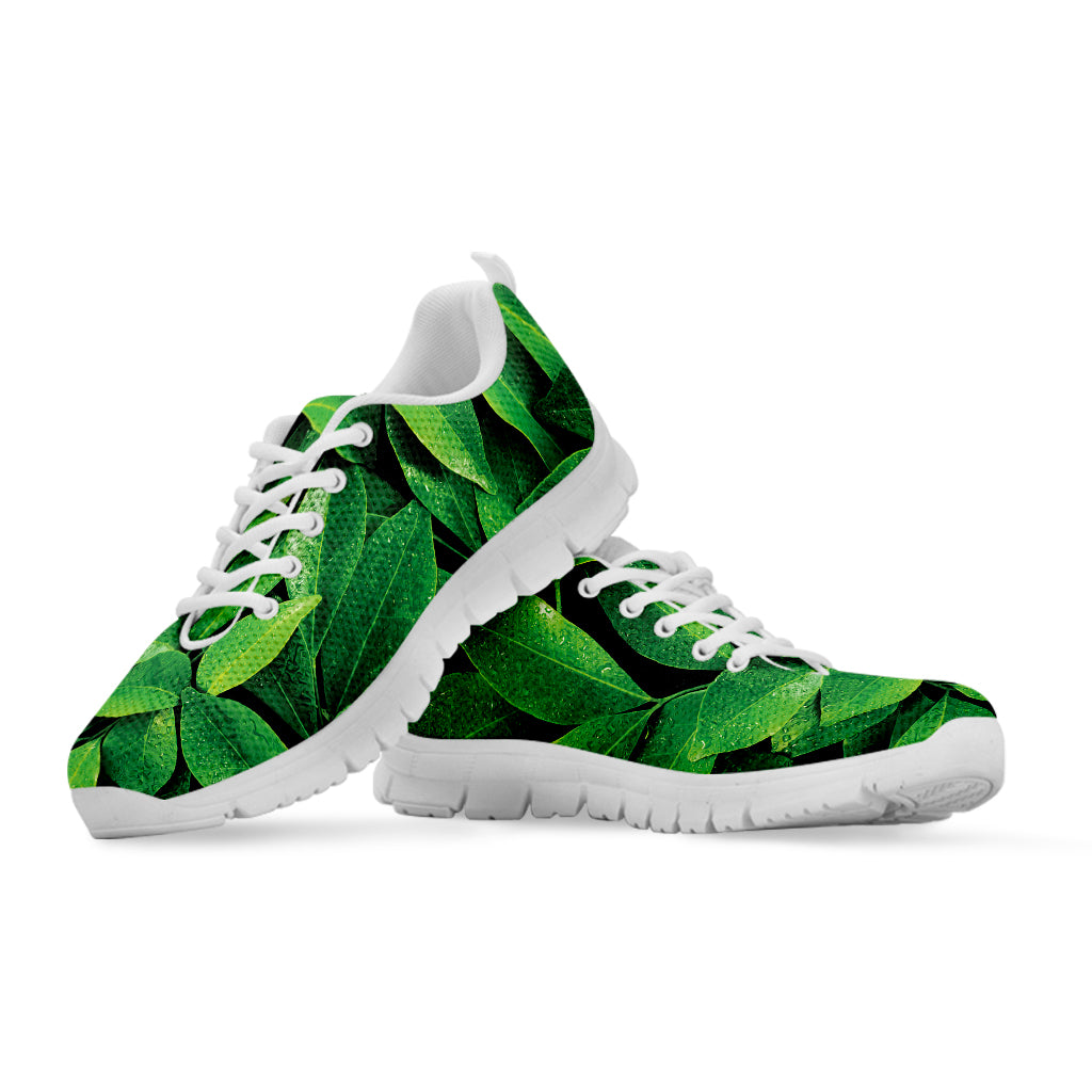 Fresh Green Leaf Print White Sneakers