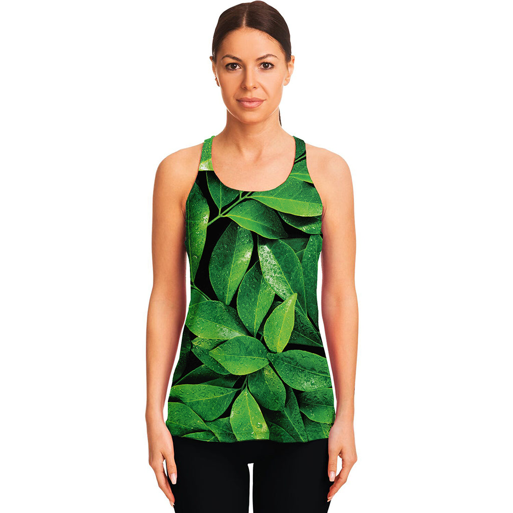 Fresh Green Leaf Print Women's Racerback Tank Top