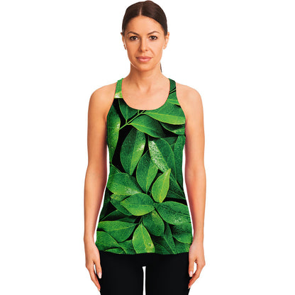 Fresh Green Leaf Print Women's Racerback Tank Top