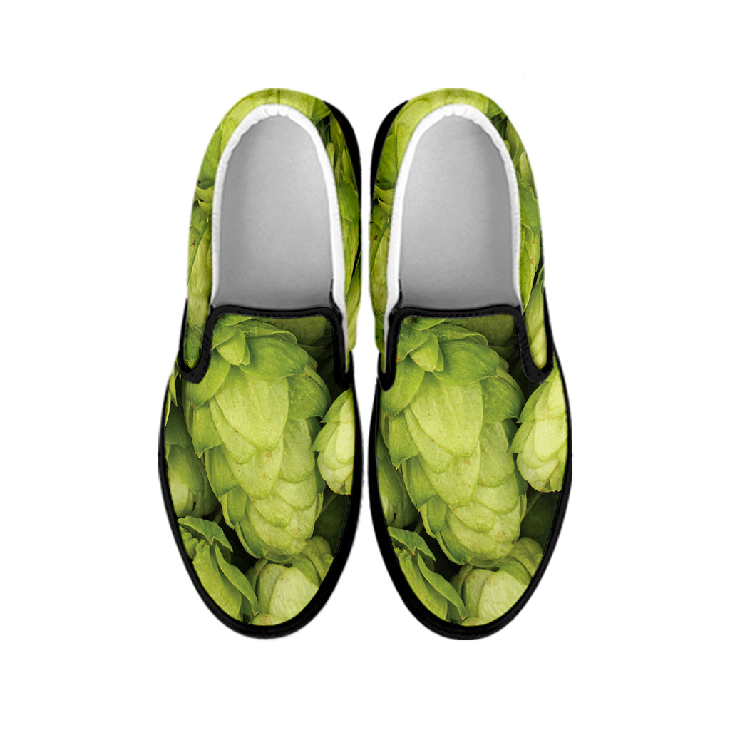 Fresh Hop Cone Print Black Slip On Shoes