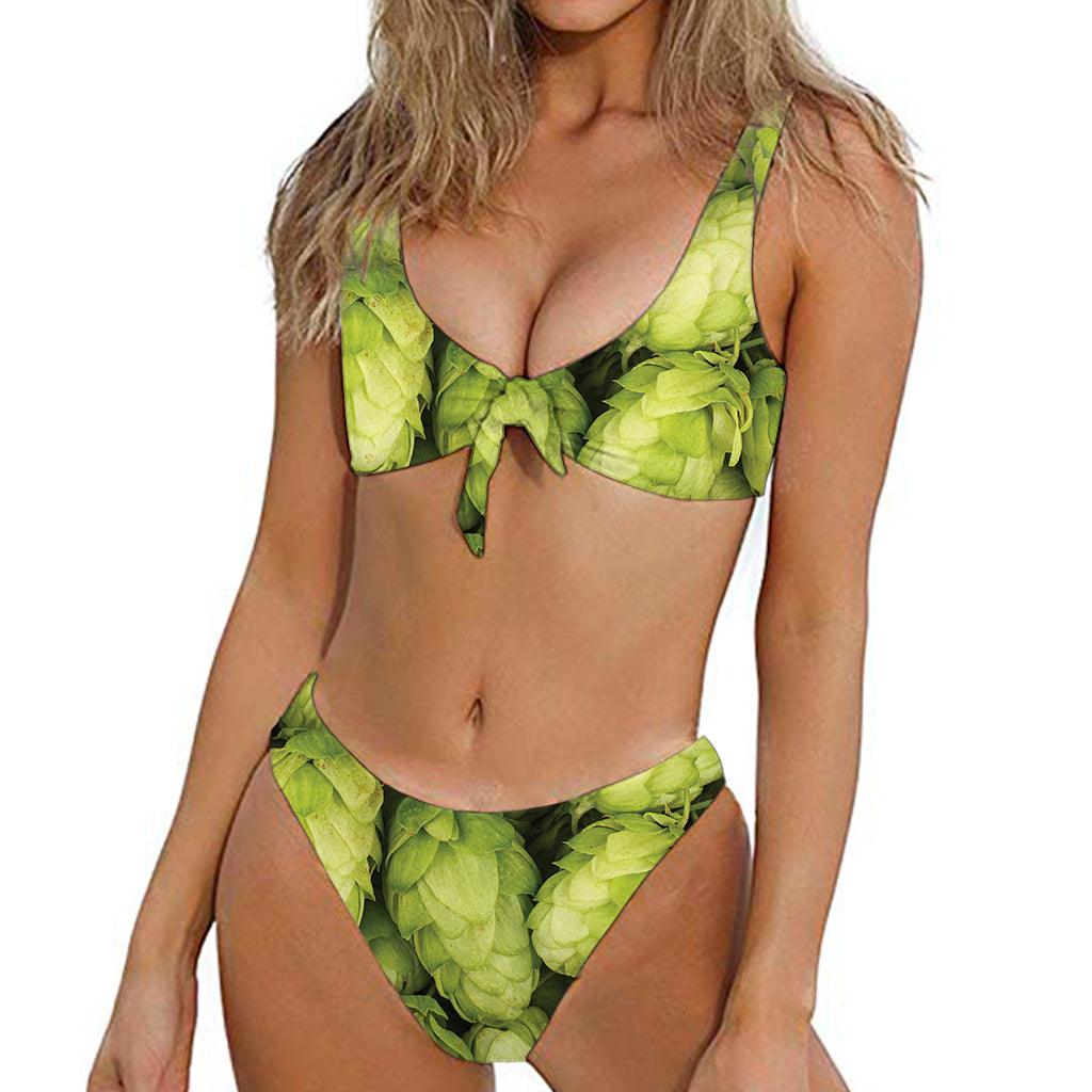 Fresh Hop Cone Print Front Bow Tie Bikini