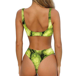 Fresh Hop Cone Print Front Bow Tie Bikini